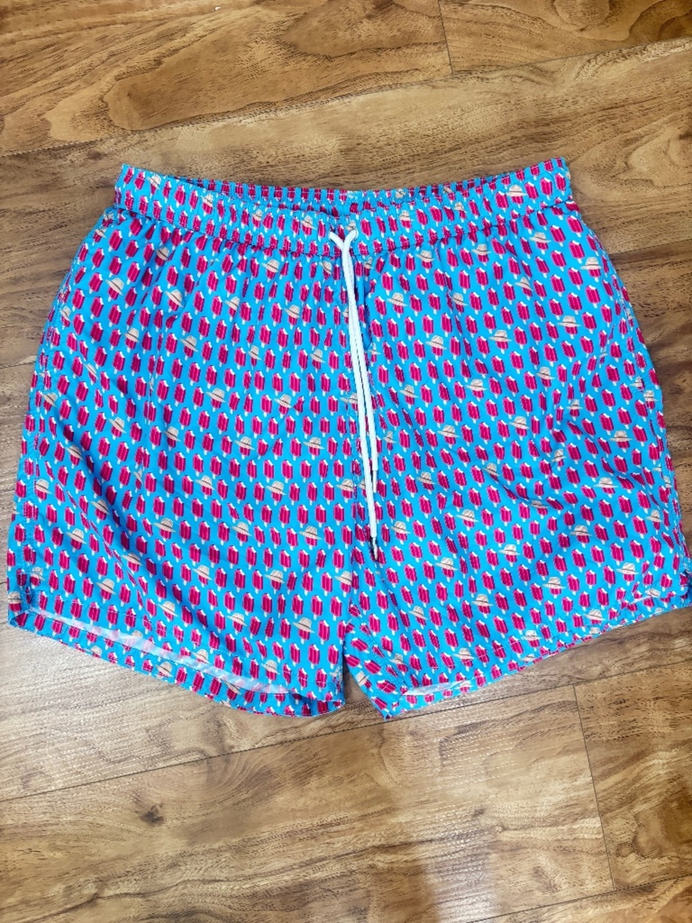 Yamamay Men’s Swim Trunks XL Turquoise Red Popsicle Hat Print Board Shorts
